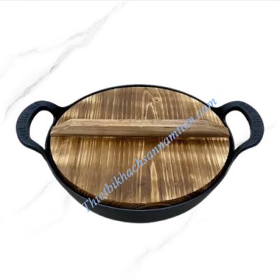 Nồi Gang 2 Quai Nắp Gỗ Size 25CM
