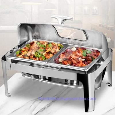 Nồi Hâm Buffet Chữ Nhật 2 Ngăn Nắp Kính