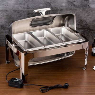 Nồi Hâm Buffet Chữ Nhật Nắp Kính 3 Ngăn