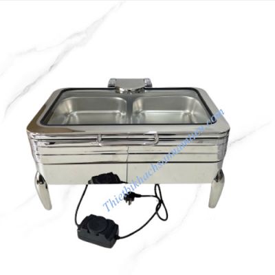 Nồi Hâm Buffet Điện Chữ Nhật Inox 304 2 Ngăn Chân Kỳ Lân