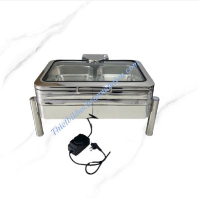 Nồi Hâm Buffet Điện Chữ Nhật Inox 304 2 Ngăn Chân Trụ 