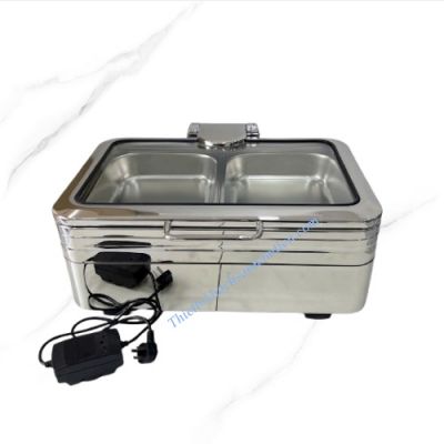 Nồi Hâm Buffet Điện Chữ Nhật Inox 304 Nắp Kính Cao Cấp