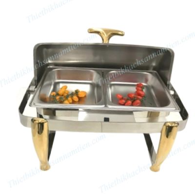 Nồi Hâm Buffet Vàng Chữ Nhật 2 Ngăn Nắp Mở 180 Độ