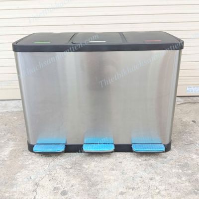 Thùng Rác Inox Đạp Chân 3 Ngăn 15L 