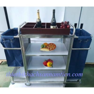 Xe Đẩy Làm Phòng Khách Sạn Inox 2 Túi