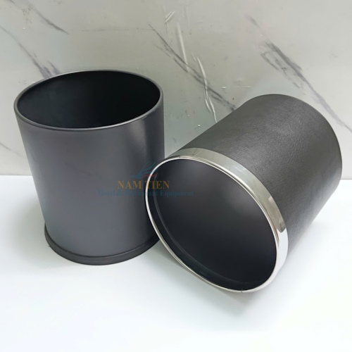 Thùng Rác 2 Lớp Bọc Da Đen Để Phòng Khách Sạn, Văn Phòng Dạng Tròn
