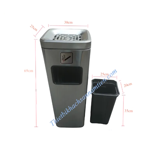 Thùng Rác Gạt Tàn Inox Hình Chữ Nhật Màu Xám NT0103075