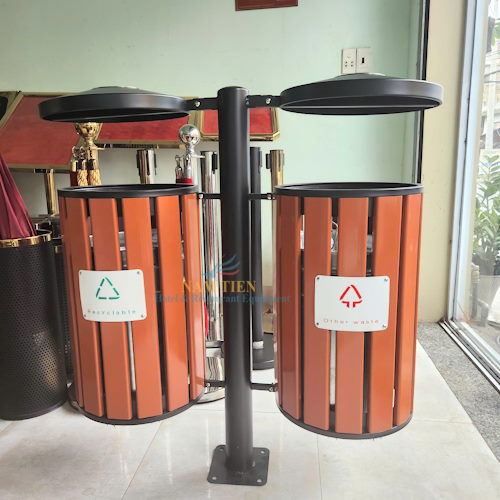 Thùng Rác Gỗ 2 Ngăn Ngoài Trời NT0104013