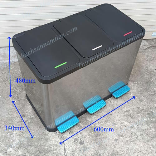 Thùng Rác Inox Đạp Chân 3 Ngăn 15L