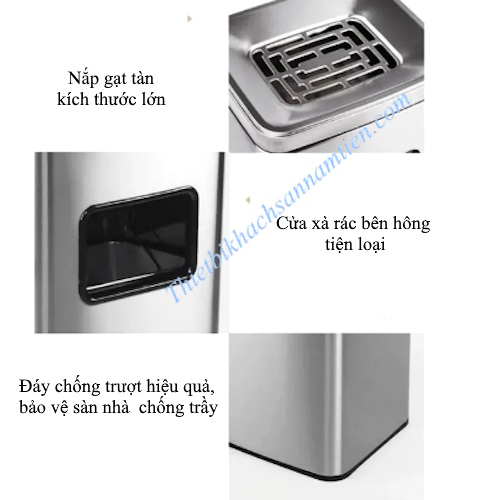 Thùng Rác Inox Gạt Tàn Chữ Nhật Cao Cấp NT0103073