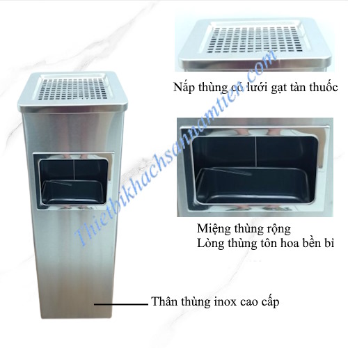 thùng rác inox vuông gạt tàn