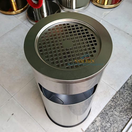 Thùng Rác Inox Tròn - Thùng Rác Gạt Tàn NTNT0103069
