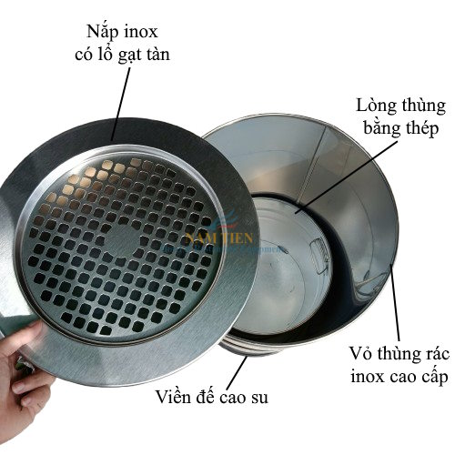 Thùng Rác Inox Tròn - Thùng Rác Gạt Tàn NTNT0103069