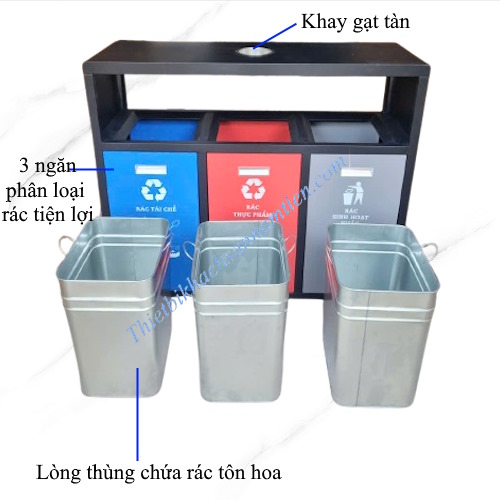 Thùng Rác Phân Loại 3 Ngăn Nắp Có Gạt Tàn NT0104105