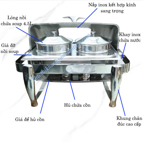 Nồi Hâm Soup Buffet Chữ Nhật Nắp Kính 2 Ngăn NT0315025