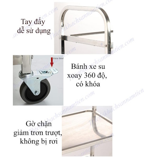 Xe Đẩy Phục Vụ Nhà Hàng Inox 4 Tầng