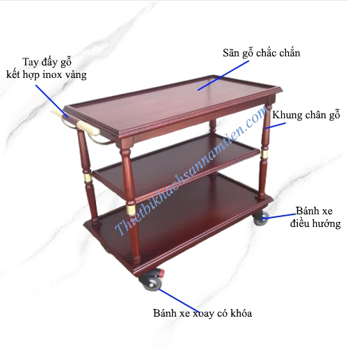 xe đẩy phục vụ thức ăn 3 tầng gỗ